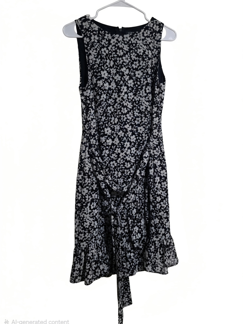 Ralph Lauren Black & White Floral Sleeveless Tie-Back Dress Size 10